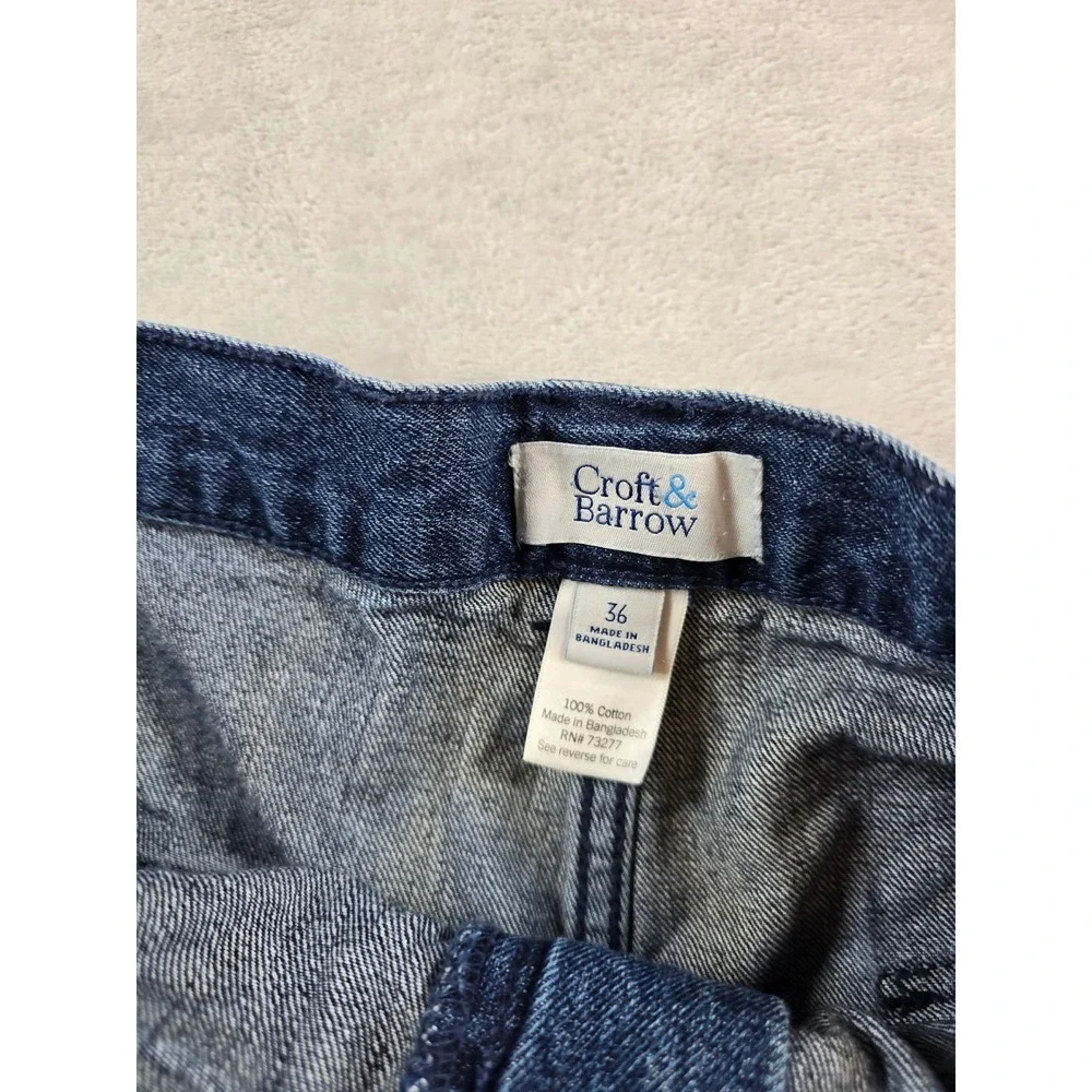 Croft & Barrow Denim Cargo Shorts Mens 36 Blue Jean Cotton Elastic Waist Utility
